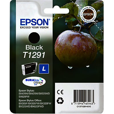Epson Apple T1291 Inkjet Printer Cartridge, Black Epson Apple T1291 Inkjet Printer Cartridge, Black